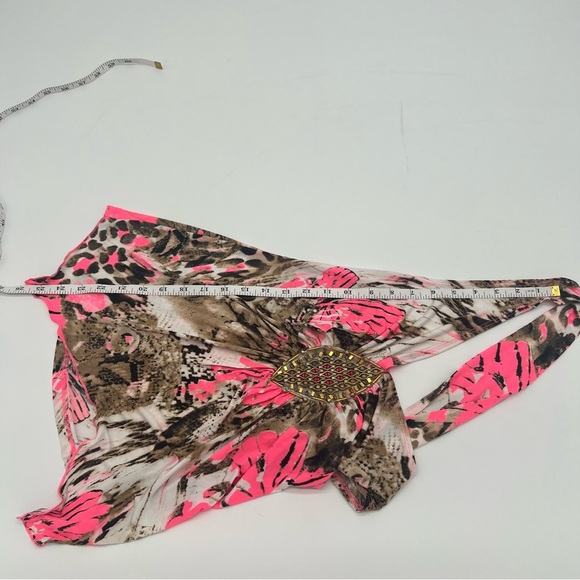 Venus XS Animal Print Sleeveless Top Pink Brown Beaded Detail Crisscross Back - Picture 11 of 11
